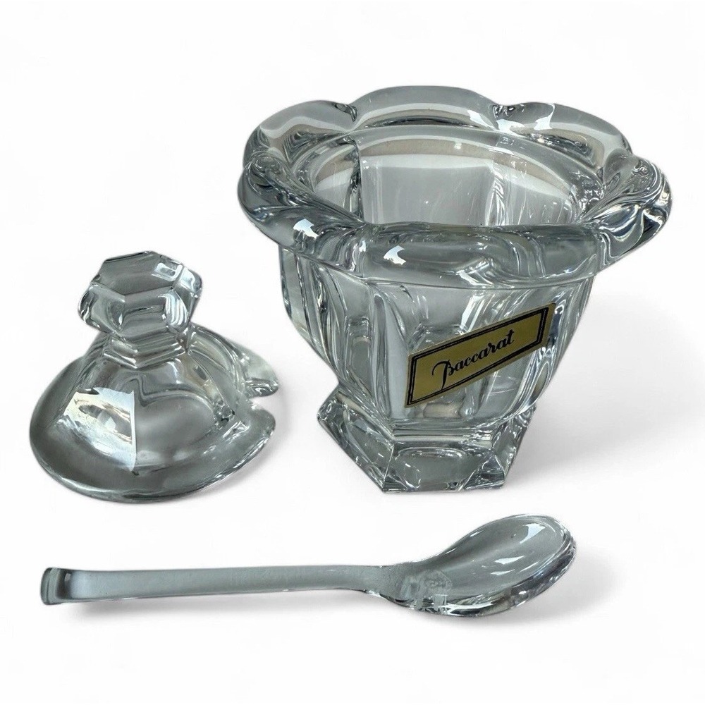 Baccarat French Crystal Mustard/ Jam Jar with Spoon Signed‎